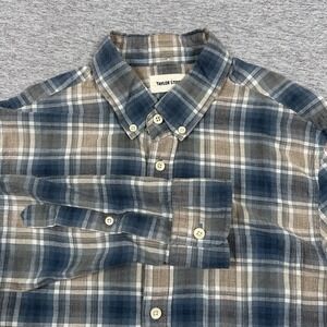 Taylor Stitch Shirt Mens Size 38 Small Blue Beige Plaid Long Sleeve Button Down